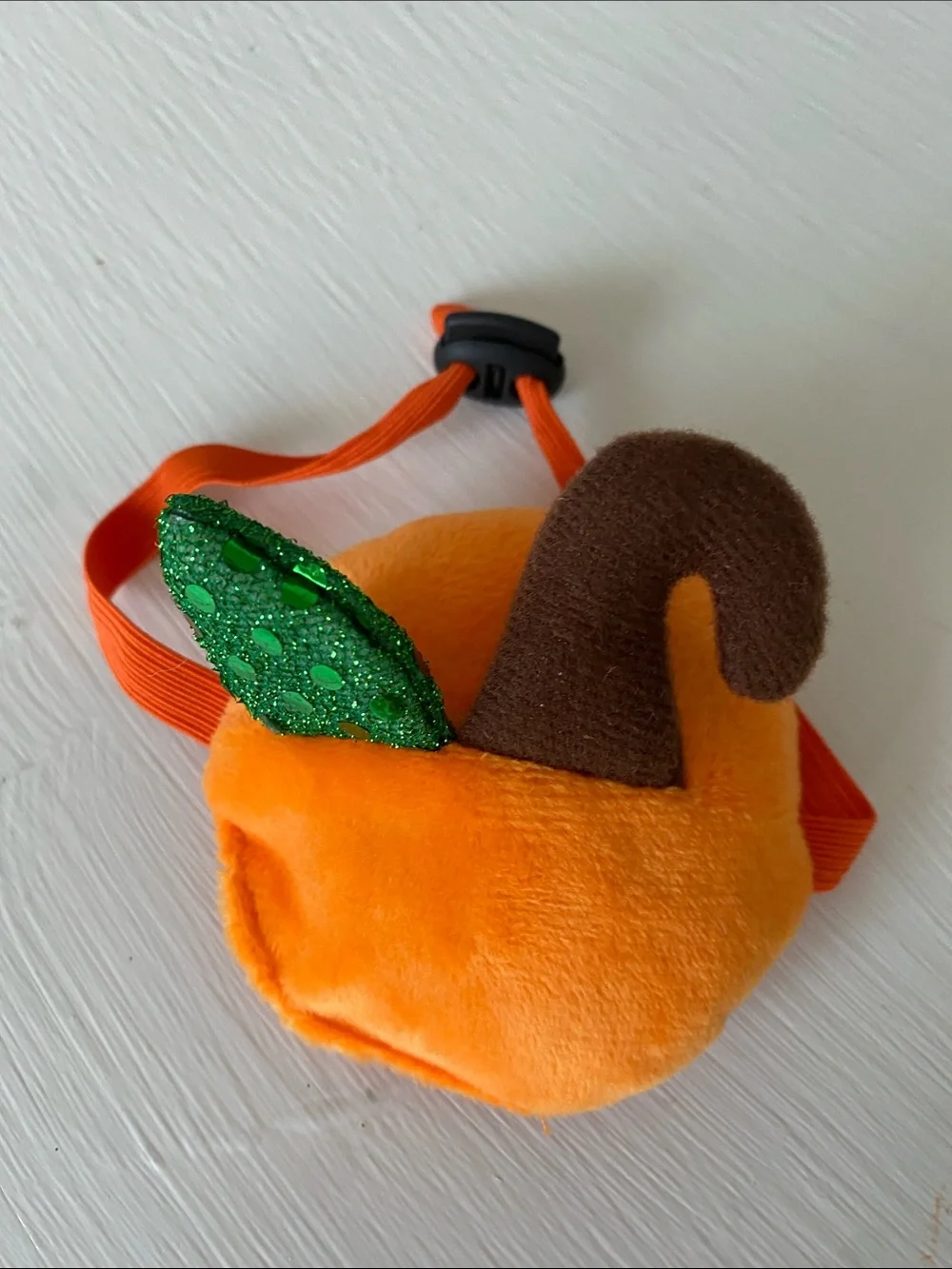 Small Dog Orange Pumpkin Costume with Green Leaf Accent & Hat